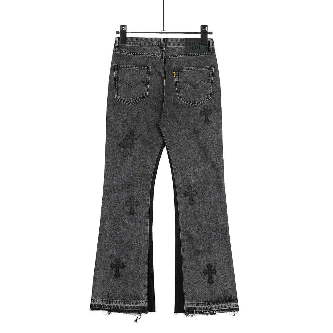 #8102 P260💰 Independent GALLERY DEPT. Vintage splicing black and gray snowflake pattern cross loose washed flared jeans - truly restore the ultimate texture of Vintage - original hardware accessories washed and other elevators, QR code analysis are all purchased from the original factory, high degree of restoration, welcome to compare with a certain product~ - three-dimensional version loose and comfortable, not picky about the figure, tall and slim, factory Seiko, original factory quality control, same style for men and women, can be matched with couples, versatile recommendation Essential jeans for all seasons - sizes: 28 30 32 34 36